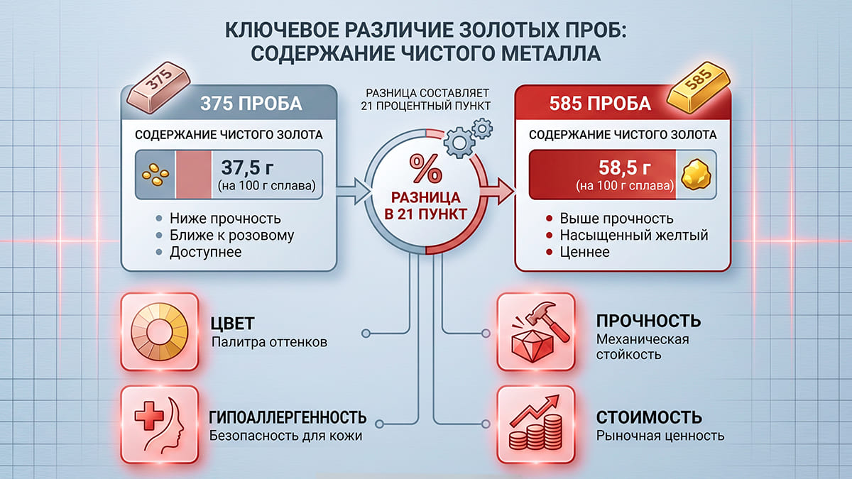 Чем золото 375 отличается от 585 пробы: полный гид по выбору